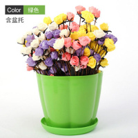 塑料花盆绿萝圆形特大号吊兰塑料个性加厚加仑家用花盆带托盘 绿色花瓣盆 [5个]大号口径约16厘米