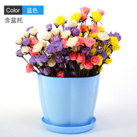 塑料花盆绿萝圆形特大号吊兰塑料个性加厚加仑家用花盆带托盘 蓝色花瓣盆 [6个]大号口径约16厘米