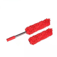 可弯曲拆洗雪尼尔鸡毛掸子 除尘掸扫灰静电清洁天花板墙 除尘掸子 红色+备用布 可弯曲头