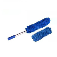 可弯曲拆洗雪尼尔鸡毛掸子 除尘掸扫灰静电清洁天花板墙 除尘掸子 蓝色+备用布 不弯曲直杆总长58cm