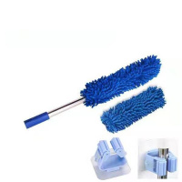 可弯曲拆洗雪尼尔鸡毛掸子 除尘掸扫灰静电清洁天花板墙 除尘掸子 蓝色+备用布+收纳架 可弯曲+伸缩杆总长1.6米