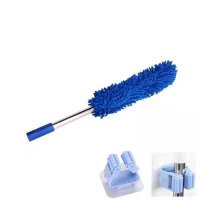 可弯曲拆洗雪尼尔鸡毛掸子 除尘掸扫灰静电清洁天花板墙 除尘掸子 蓝色+收纳架 可弯曲+伸缩杆总长1.6米
