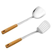 不锈钢厨具加厚锅铲煎铲汤勺漏勺粥饭勺套装家用厨房用品炒菜铲子 加厚防烫--锅铲+煎铲