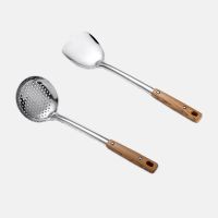 锅铲煎铲汤勺漏勺不锈钢厨具加厚粥勺子套装家用厨房用品炒菜铲子 加厚防烫--锅铲+漏勺