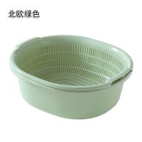 双层家用沥水篮厨房塑料洗菜篮水果盆漏盆收纳筐淘米神器抖音同款 北欧森林绿 中号+小号+5包樟脑丸[套餐二]