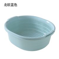 双层家用沥水篮厨房塑料洗菜篮水果盆漏盆收纳筐淘米神器抖音同款 北欧深灰蓝 中号+小号+5包樟脑丸[套餐二]