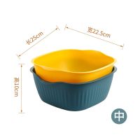 洗菜篮沥水篮塑料厨房多功能水果盘客厅茶几干果盘子家用网红菜篮 双耳深蓝-中号