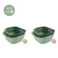 洗菜篮沥水篮塑料厨房多功能水果盘客厅茶几干果盘子家用网红菜篮 绿色中号[2个装]