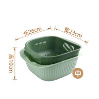 洗菜篮沥水篮塑料厨房多功能水果盘客厅茶几干果盘子家用网红菜篮 绿色-中号