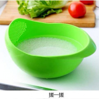 加厚大号淘米盆洗米筛塑料家用淘米神器果蔬篮洗菜盆沥水篮淘米器 加厚款--绿色 3个装2大1小(可联系客服调整颜色)