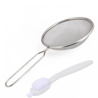 304不锈钢超细密豆浆机过滤网水果汁油渣脂沫漏勺网蛋清分器 304不锈钢14厘米带刷子