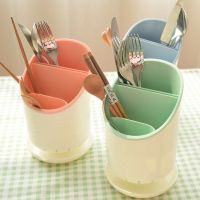 免打孔筷子筒防霉沥水筷笼子壁挂式厨房置物架托筷子盒家用塑料 圆形台面款[粉色] 筷子笼+饭勺+削皮器