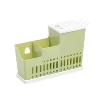 多功能塑料刀具架厨房收纳架筷子笼刀架组合沥水架可挂壁置物架 摆放式 卡其色+四色调料架(随机色)