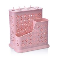 塑料沥水筷子架多功能筷笼刀架 厨房筷子笼餐具勺子收纳架筷子筒 (推荐--新款)组合筷笼-粉色