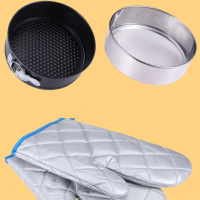 8英寸活底带扣不粘圆形蛋糕模具家用烤箱专用烘焙 送油刷脱模刀 8英寸活底+面粉筛+单只手套[送礼品