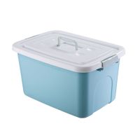 收纳箱塑料食品级透明收纳盒小号盒子宿舍学生简易整理箱储物箱子 特厚升级款北欧蓝色加大:长41宽28高23厘米