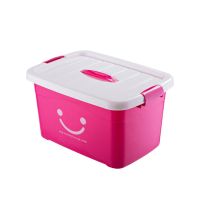收纳箱塑料食品级透明收纳盒小号盒子宿舍学生简易整理箱储物箱子 玫红笑脸特惠价[加大+中号+小号]
