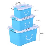 收纳箱塑料特大号装衣服被子加厚整理箱车载书籍家用储物箱收纳盒 蓝色笑脸[高品质] 2件套[90L+170L]