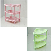 多功能储物架加厚迷你方形浴室置物架卫生间化妆品收纳架 三层[四方粉色+三角绿色]