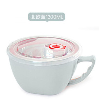 不锈钢泡面碗带盖宿舍学生饭盒上班便携保温便当盒饭碗大号带筷勺 1200ml普通款-蓝色[不送勺子] 碗