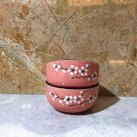 碗日式家用陶瓷碗筷饭碗手绘梅花陶瓷碗餐具套装礼盒赠品回礼 二碗家庭装 绿