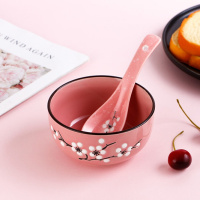 碗日式家用陶瓷碗筷饭碗手绘梅花陶瓷碗餐具套装礼盒赠品回礼 六碗六勺送六筷家庭装 黄