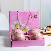 碗日式家用陶瓷碗筷饭碗手绘梅花陶瓷碗餐具套装礼盒赠品回礼 四碗送四筷礼盒装 混色