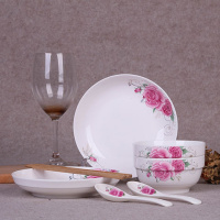 碗碟2人 陶瓷餐具碗盘家用可爱碗卡通盘子情侣陶碗盘勺子单个组合 粉红玫瑰 [2碗2盘2勺2筷]