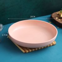微波炉盘子碟子吐骨头家用创意可爱小麦秸秆餐盘塑料碟水果盘菜盘 [加厚加深菜盘]北欧粉色20CM 尝试[2个装盘]