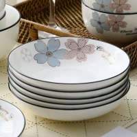 [4/10个装]景德镇家用盘子陶瓷菜盘圆盘果盘碟子饭盘圆盘餐具 水木清华 7英寸圆盘6个