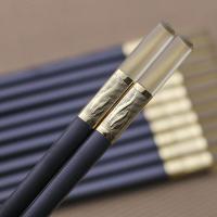 高档合金筷子家用筷子套家庭装耐高温不发霉防滑10双装非实木竹 琥珀金三叶24厘米10双