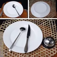 纯白陶瓷圆形西餐盘子牛排盘子菜盘家用碟子浅盘平盘菜碟牛扒盘 8平盘4个装(4个装)