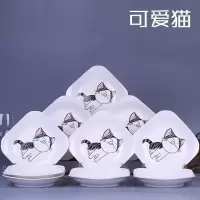 景德镇陶瓷餐具水果盘子家用 菜盘子装碟子创意如意盘饭盘圆盘 可爱猫 8.5如意盘8个