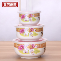 [破损包赔]保鲜盒饭盒陶瓷保鲜碗带盖冰箱收纳储物盒便当泡面碗 蔷薇篱笆款陶瓷保鲜碗[6英寸碗X2个]