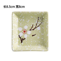 雪花陶瓷小碟子日式餐具醋碟家用酱油调味碟蘸料碟小吃盘子 绿色4个装 方形+梅花