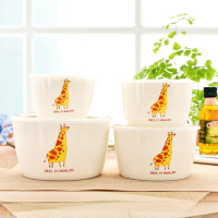 [真骨瓷]四件套骨瓷保鲜碗保鲜盒套装适用微波炉冰箱 长颈鹿艾拉