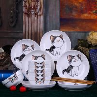 [2-6人碗碟餐具]家用陶瓷碗套装景德镇碗盘碗筷盘子 汤碗吃饭碗 馋嘴猫 6碗6盘送6双筷子