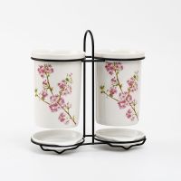 厨房陶瓷沥水筷子笼创意架子筷子盒套装餐具收纳盒置物架筷子筒套 套二铁架梅花