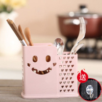 筷子筒防霉沥水创意双筷子筒筷子架小麦筷子笼筷子篓筷子盒餐具盒 两格粉色 送挂钩