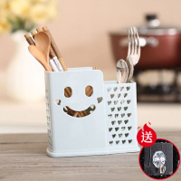 筷子筒防霉沥水创意双筷子筒筷子架小麦筷子笼筷子篓筷子盒餐具盒 两格蓝色 送挂钩加10双筷子