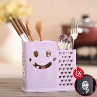 筷子筒防霉沥水创意双筷子筒筷子架小麦筷子笼筷子篓筷子盒餐具盒 两格紫色 送挂钩加10双筷子