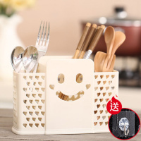 筷子筒防霉沥水创意双筷子筒筷子架小麦筷子笼筷子篓筷子盒餐具盒 三格米色 送挂钩加10双筷子