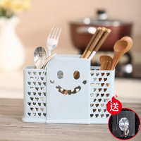 筷子筒防霉沥水创意双筷子筒筷子架小麦筷子笼筷子篓筷子盒餐具盒 三格蓝色 送挂钩加10双筷子