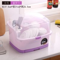 厨房大号塑料碗柜带盖放碗箱沥水碗架碗筷收纳盒碗碟餐具笼整理架 全翻盖紫罗兰（带抽水盘）小号（推荐1-2人使用）
