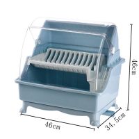 厨房大号塑料碗柜带盖放碗箱沥水碗架碗筷收纳盒碗碟餐具笼整理 双层豪华超大[加厚+切换排水]北欧蓝特大号(推荐5-8人使用