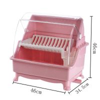 厨房大号塑料碗柜带盖放碗箱沥水碗架碗筷收纳盒碗碟餐具笼整理 双层豪华超大[加厚+切换排水]北欧粉特大号(推荐5-8人使用