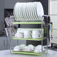 碗架厨房置物架沥水碗架餐具洗放盘子家用碗碟收纳架刀架碗柜单层 [门形三层][3绿盘][水杯架]