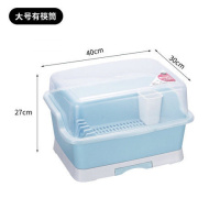 厨房大号塑料碗柜带盖放碗箱沥水碗架碗筷收纳盒碗碟餐具笼整理架 大号北欧蓝(奶瓶材质)无送礼