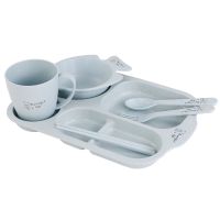 儿童餐盘 餐具套装幼儿园午餐盘分格宝宝防摔吃饭小麦秸秆碗水杯 北欧蓝六件套[送百洁布]