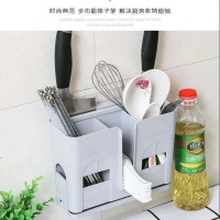 [木兮]升级加厚筷子筒壁挂式沥水架托创意家用筷笼筷筒厨房餐具 加厚筷子笼-灰色[可放刀] 收藏店铺优先发货